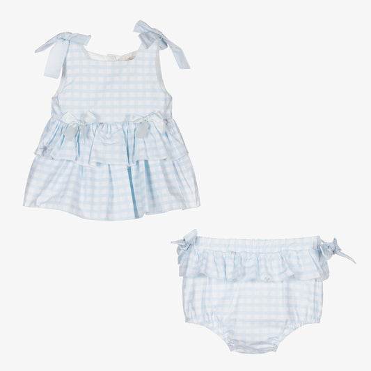 Carmelo Kids Girls Blue Gingham Dress Set